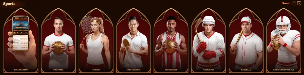 Kategorie sportovního sázení Wild Robin a náhled rozhraní mobilní aplikace